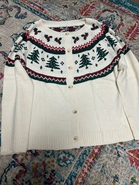Cream Holiday Fair Isle Cardigan Sweater